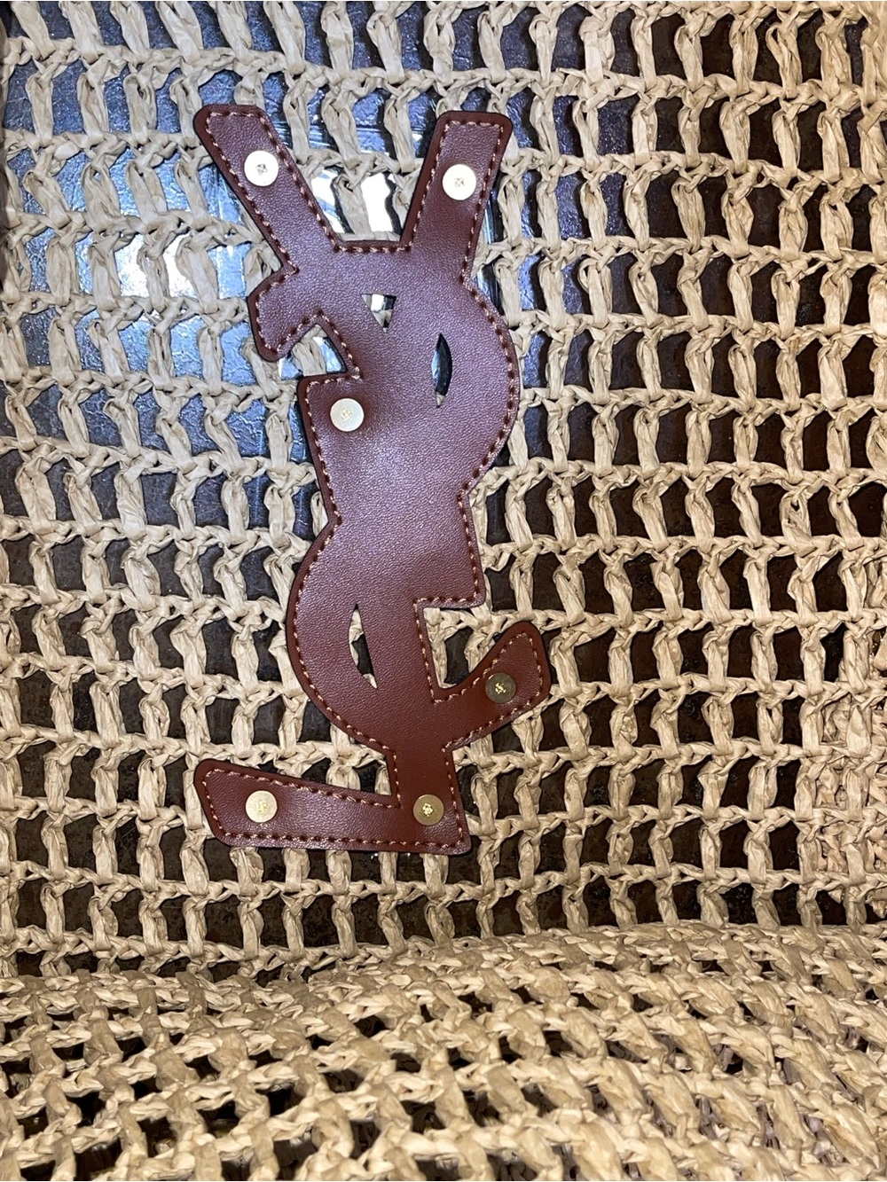 Saint Laurent Beige Crochet Tote with Metallic Logo and Pouch - Picture 8 of 12